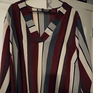 BloomChic Striped V-Neck Blouse - Red, Blue, White
